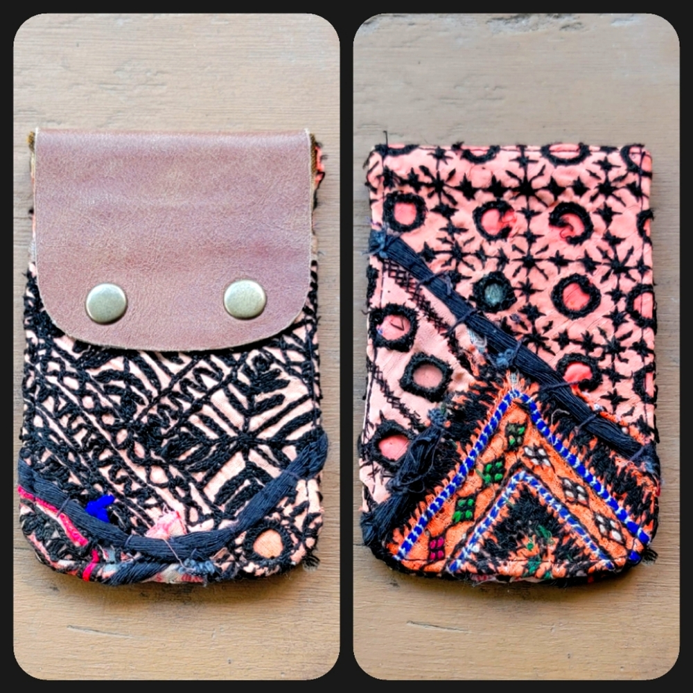 🪬🍄 Free People Boho Embroidered Repurposed vtg banjara hippie Wallet card case